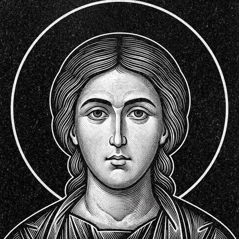 Эскиз иконы: Георгий Победоносец — воинам, гравировка на памятник в Санкт-Петербурге