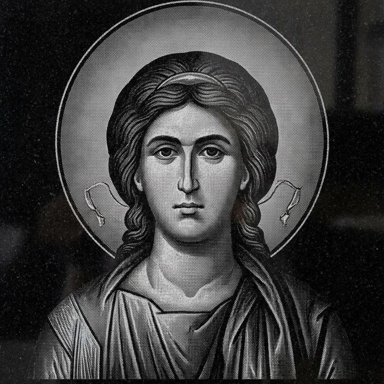 Эскиз иконы: Архангел Михаил (полутон) — образ архангела в полутонах, гравировка на памятник в Санкт-Петербурге