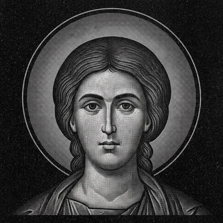 Эскиз иконы: Георгий Победоносец (полутон) — воинский образ, гравировка на памятник в Санкт-Петербурге
