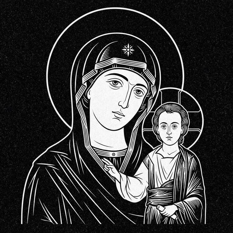 Эскиз иконы: «Утоли моя печали» — облегчение скорби, гравировка на памятник в Санкт-Петербурге