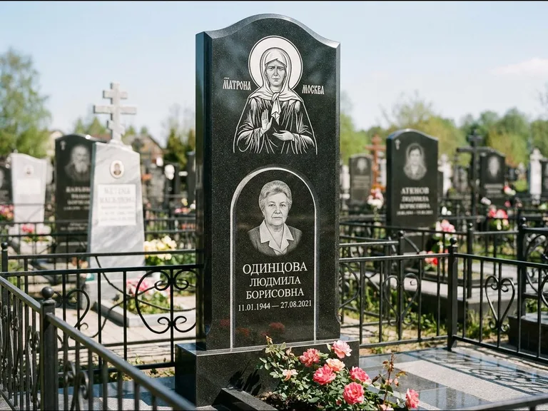 Памятник с гравировкой иконы — Владимирская икона Божией Матери с Младенцем, работа «Зотов» в Санкт-Петербурге