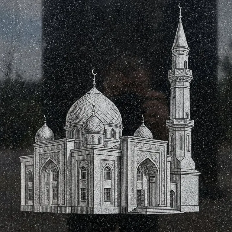 Эскиз: Мечеть Булгара — белокаменная, высокий минарет в Санкт-Петербурге