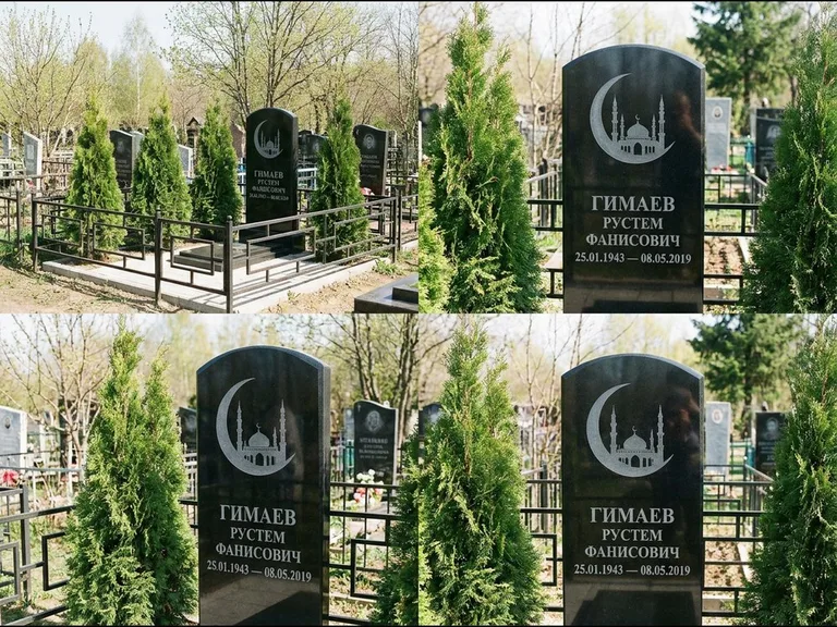 Памятник с гравировкой полумесяца — гравировка полумесяца над силуэтом мечети, работа «Гимаев» в Санкт-Петербурге