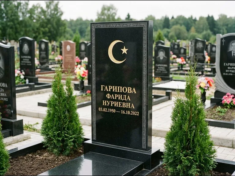 Памятник с гравировкой полумесяца — гравировка полумесяца, работа «Гарипова» в Санкт-Петербурге