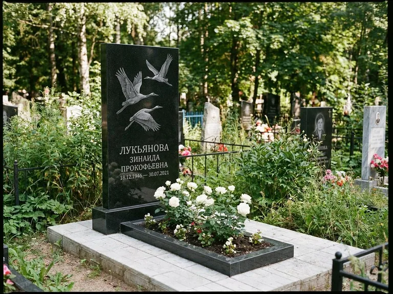 Памятник с гравировкой журавлей — гравировка журавлей, работа «Лукьянова» в Санкт-Петербурге