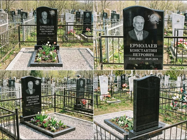 Памятник с гравировкой журавлей — гравировка клина журавлей на фоне солнечного диска, работа «Ермолаев» в Санкт-Петербурге