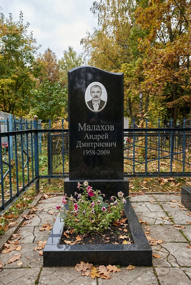 Гранитный памятник с портретом на Богословском кладбище