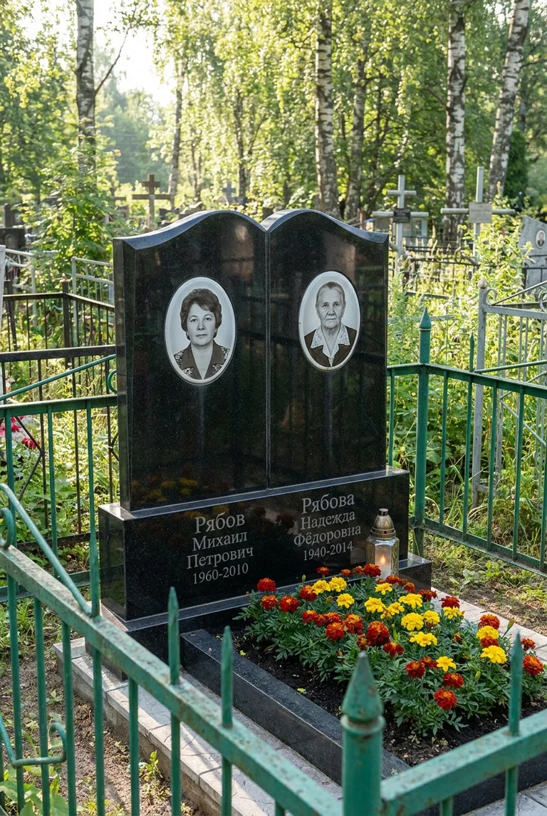 Семейный гранитный памятник на Богословском кладбище