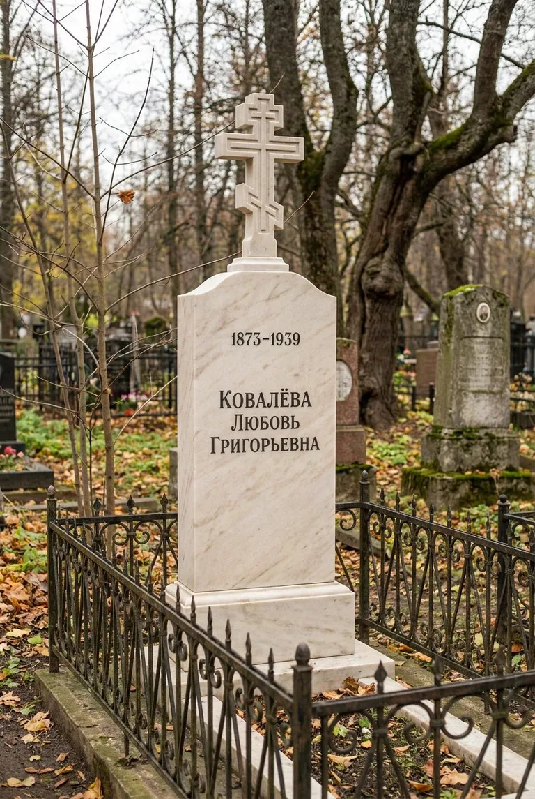 Мраморный памятник классической формы на Смоленском кладбище