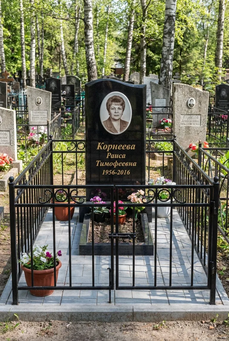 Семейный памятник с оградой на Смоленском кладбище