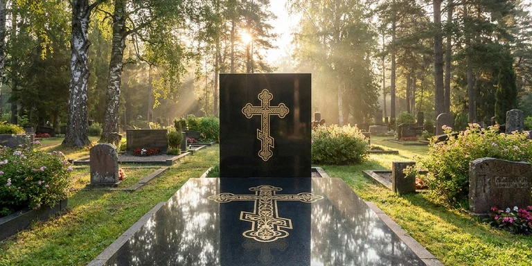 Гравировка креста на памятнике в Санкт-Петербурге — православный восьмиконечный крест на граните