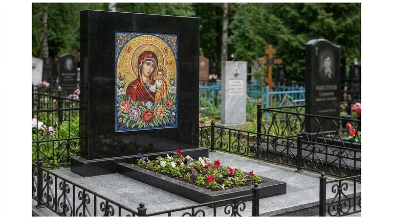 Мозаика на памятник в Санкт-Петербурге — цветное панно из смальты на чёрной гранитной стеле