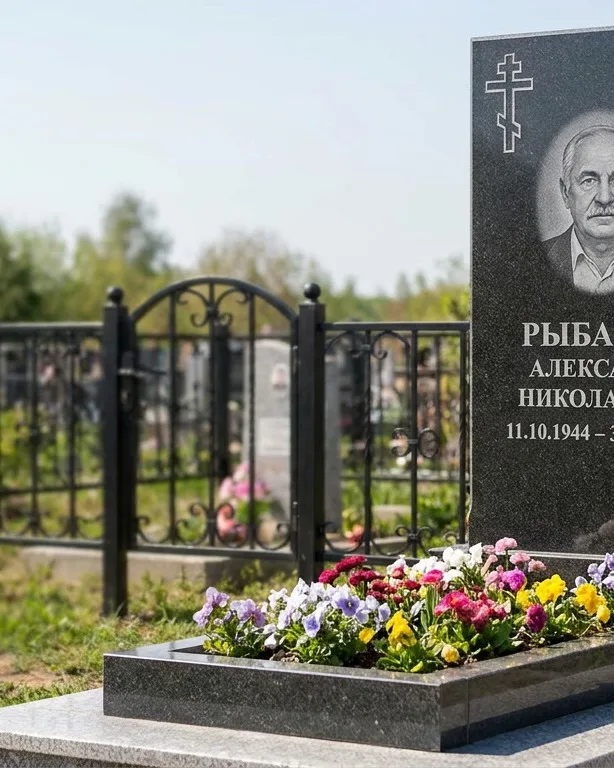 Двойной памятник под ключ с ярким цветником в Санкт-Петербурге