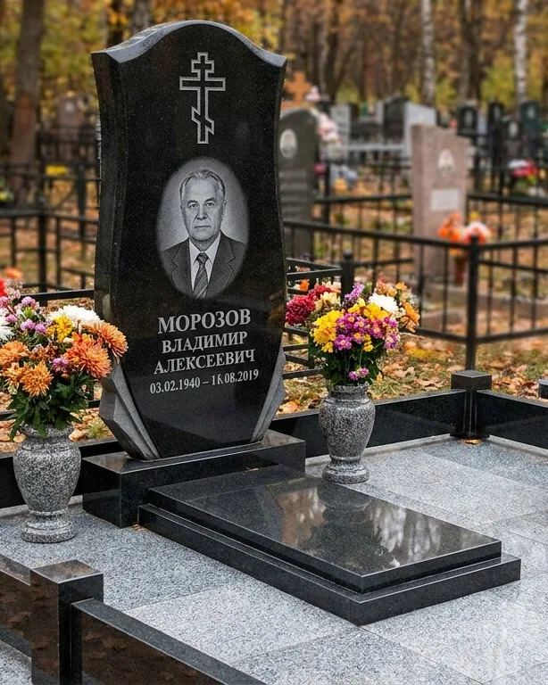 Памятник под ключ со скамьёй и мощением в Санкт-Петербурге