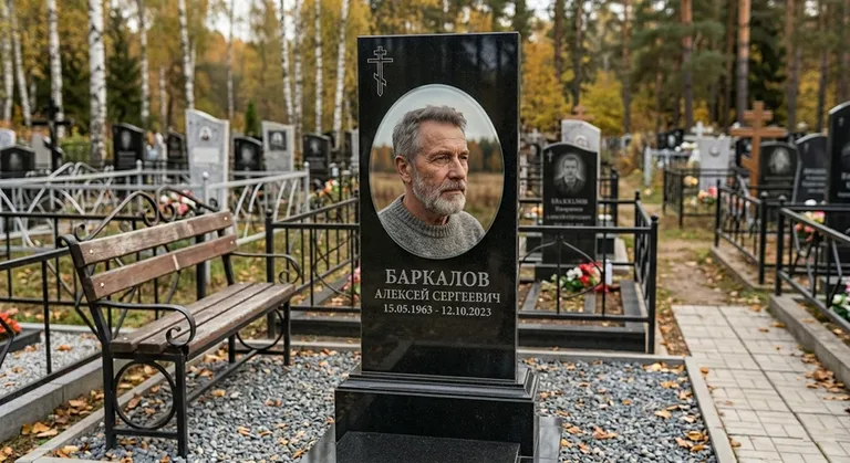 Овальный портрет на стекле на чёрной гранитной стеле в Санкт-Петербурге