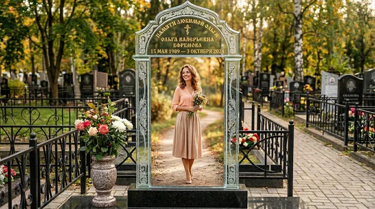 Портрет на стекле в форме арки на памятнике в Санкт-Петербурге