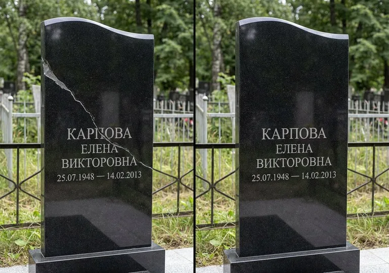 Заделка трещины на чёрном граните: до и после в Санкт-Петербурге