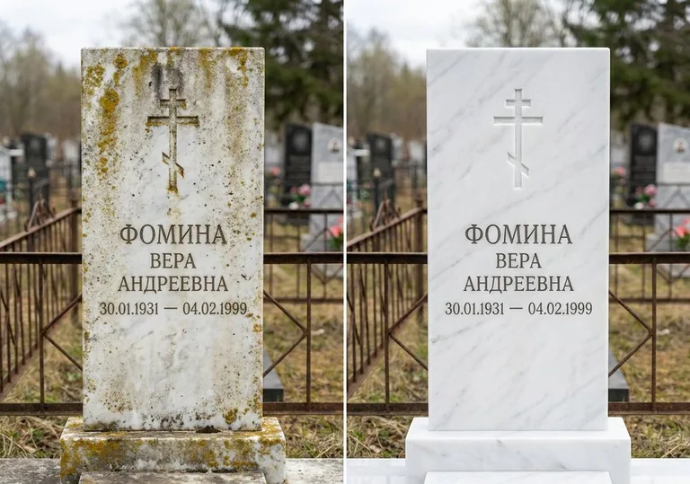 Восстановление мраморного памятника от желтизны и налёта в Санкт-Петербурге