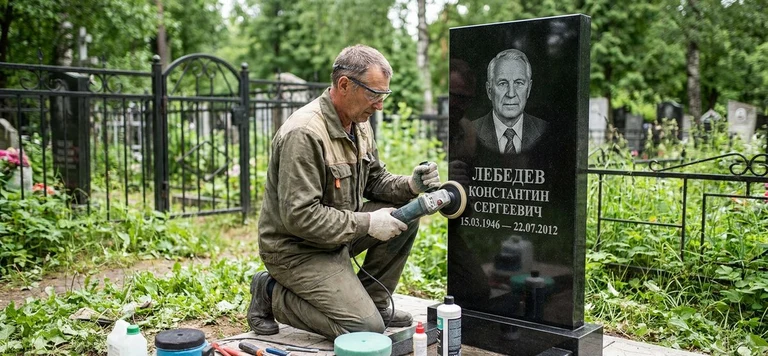 Реставрация памятника в Санкт-Петербурге — восстановление гранита, заделка трещин и обновление надписей на кладбище
