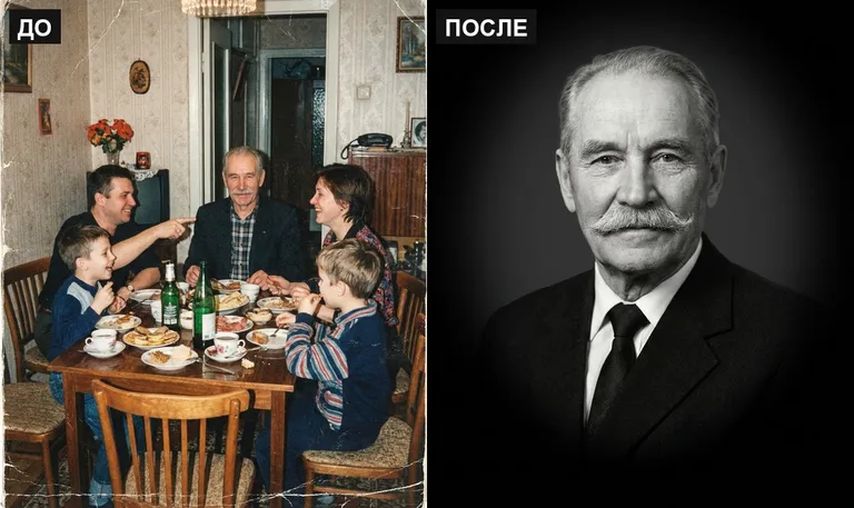 Ретушь фото на памятник — выделение из группового: до и после в Санкт-Петербурге