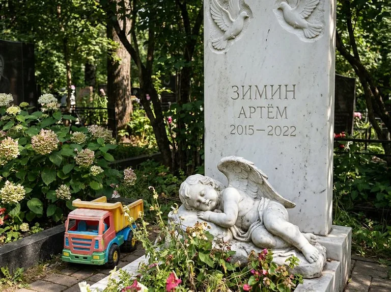Спящий ангелочек на детском памятнике в Санкт-Петербурге