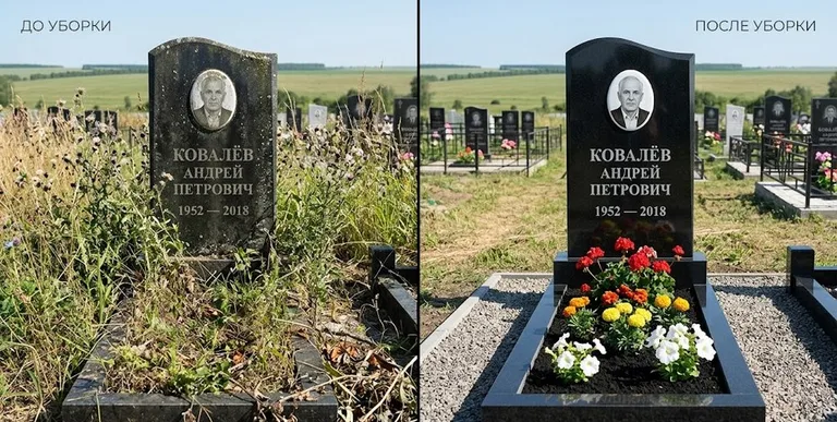 Уборка могилы до и после — ухоженный участок в Санкт-Петербурге
