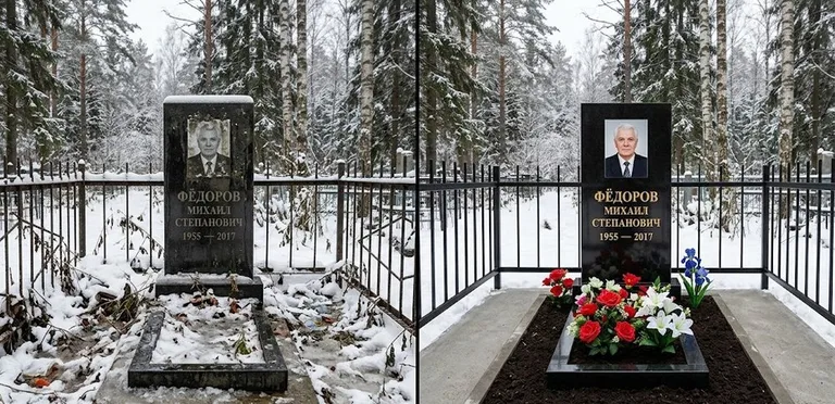 Диптих №20: тротуарная плитка вокруг памятника отмыта аппаратом высокого давления в Санкт-Петербурге