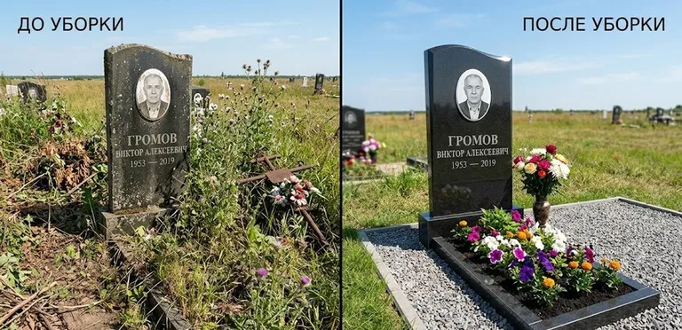 Уборка участка с обелиском до и после в Санкт-Петербурге