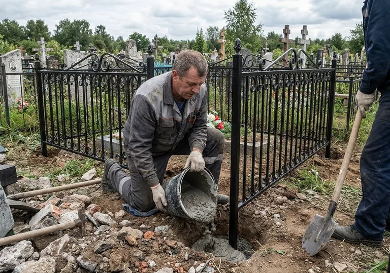 Установка ограды бетонированием ножек в грунт в Санкт-Петербурге