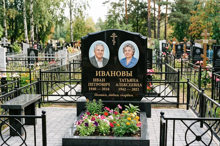 Установка памятника на бетонное основание с цоколем и цветником в Санкт-Петербурге