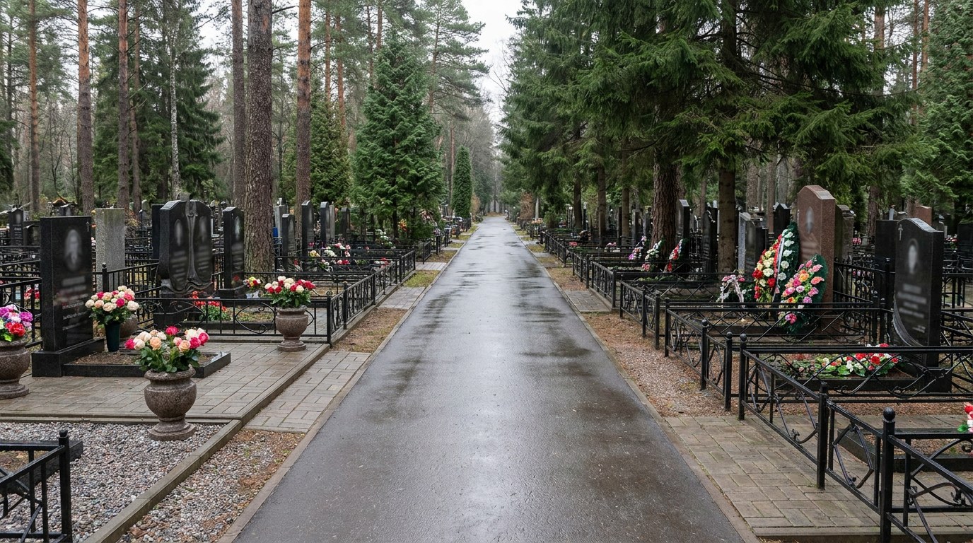 Памятники на Киновеевском кладбище в Санкт-Петербурге