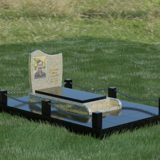 Вертикальный монумент с S-образной волной и фаской, гранит Мансуровский, вид 5