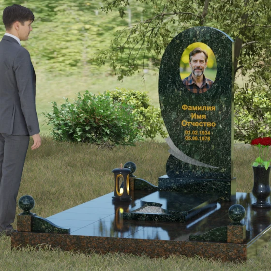 Гранитный памятник «Волна» с изгибом, гранит Балтик грин, вид 4