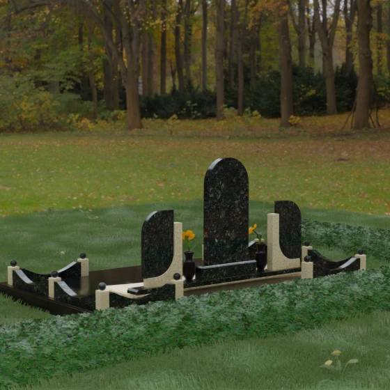 Мемориальный ансамбль с арочной стелой и шарами, гранит Балтик грин, вид 3