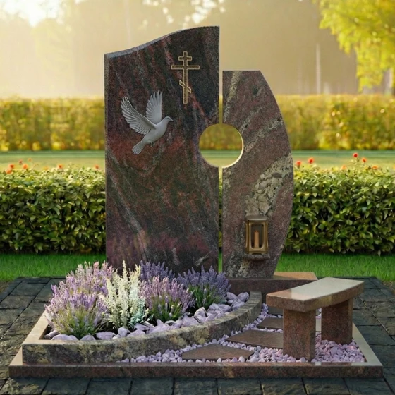 Двухсоставное гранитное надгробие с голубем, гранит амфиболит