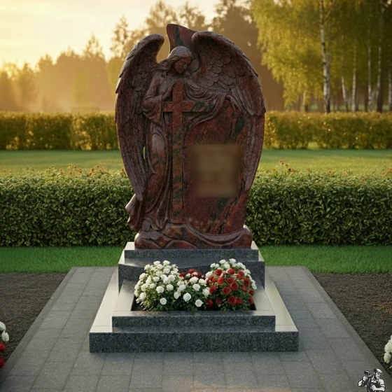 Мемориальная композиция с ангелом и крестом, гранит Лезниковский