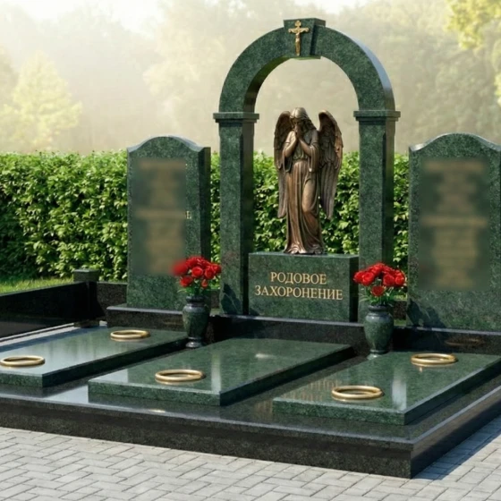 Семейный мемориал с аркой и ангелом, гранит Балтик грин