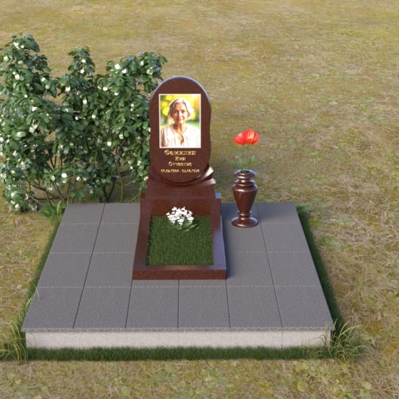 Памятник с овальной вставкой и скругленными углами, гранит Лезниковский, вид 3
