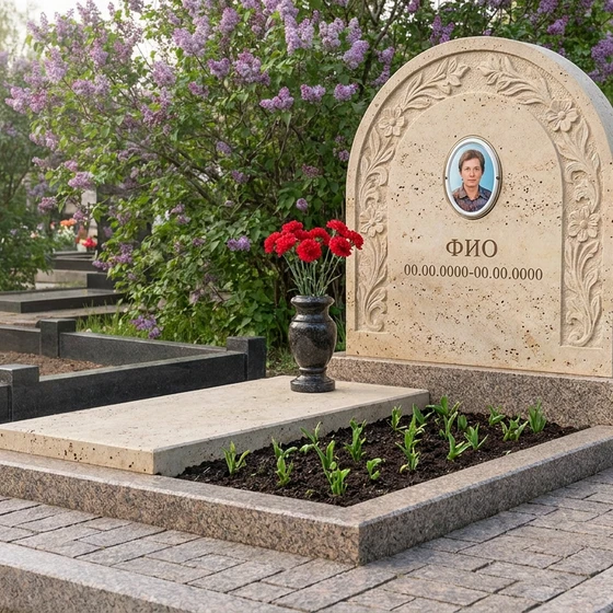 Памятник из светлого известняка с аркой с цветами