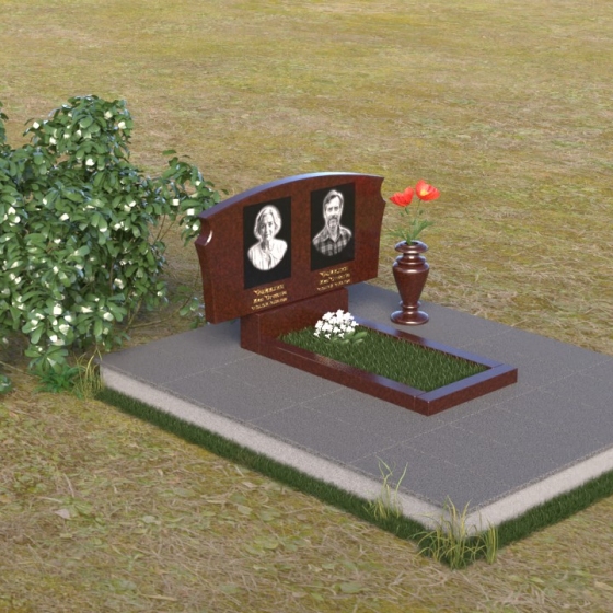 Горизонтальный гранитный памятник с обтекаемыми линиями, гранит Лезниковский, вид 2