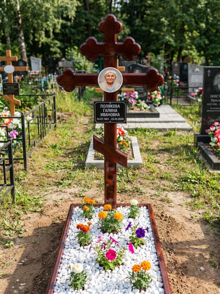 Портрет на памятнике в Санкт-Петербурге — Цветной портрет на овале 130×180 мм — на деревянный крест