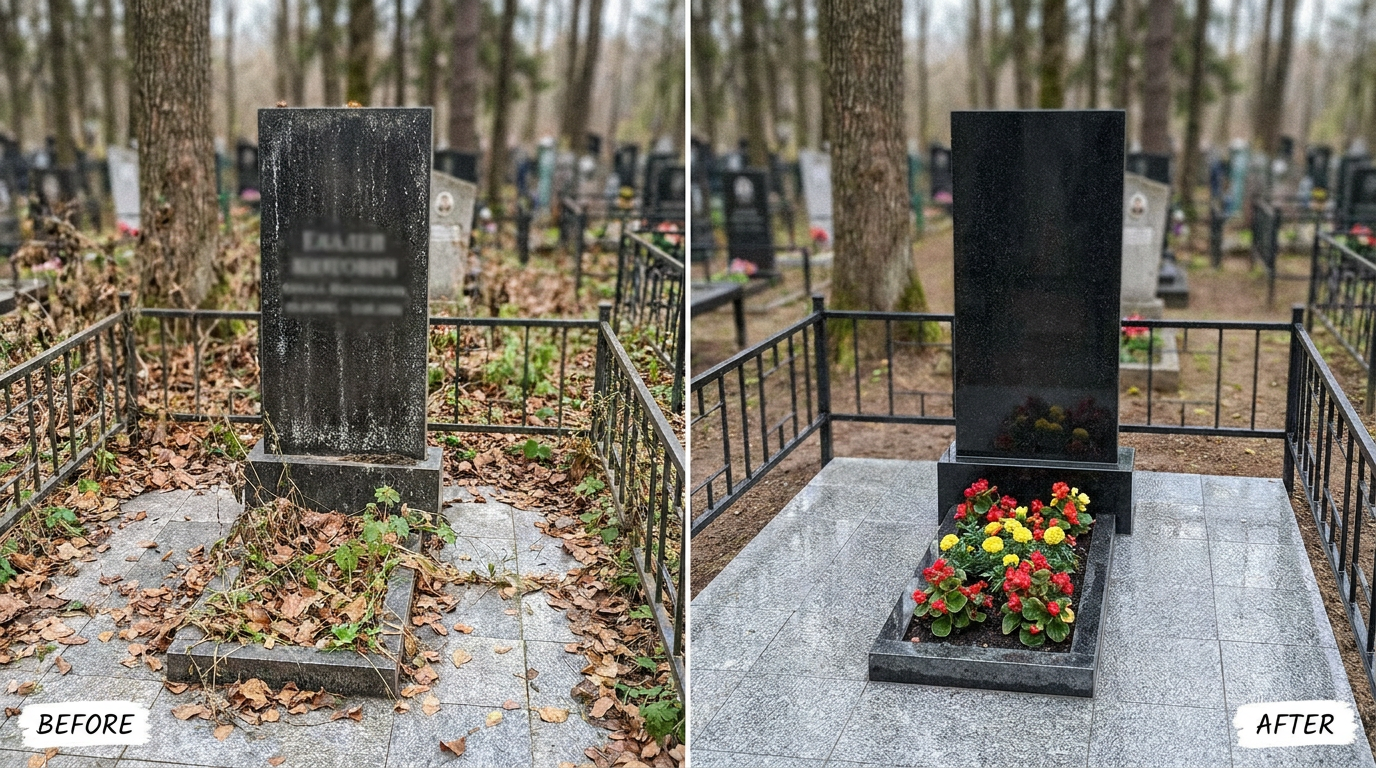 Уборка могилы в Санкт-Петербурге — пример 2
